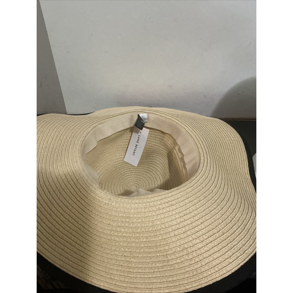 Lane Bryant Straw Sun Hat Wide Brim Beige Black One Size Summer NWT - Picture 5 of 7